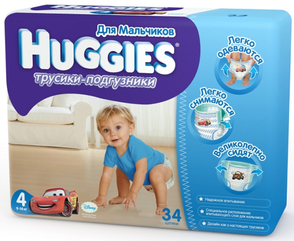 Трусики-подгузники для Мальчиков HUGGIES Little Walkers №4 ( 9-14 кг ) 34 шт