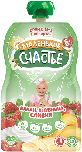 Маленькое счастье Пюре Банан Клубника со Сливками 90г гуалапак