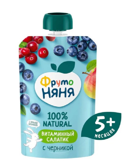 ФрутоНяня Пюре Витаминный салатик с черникой 90г пауч