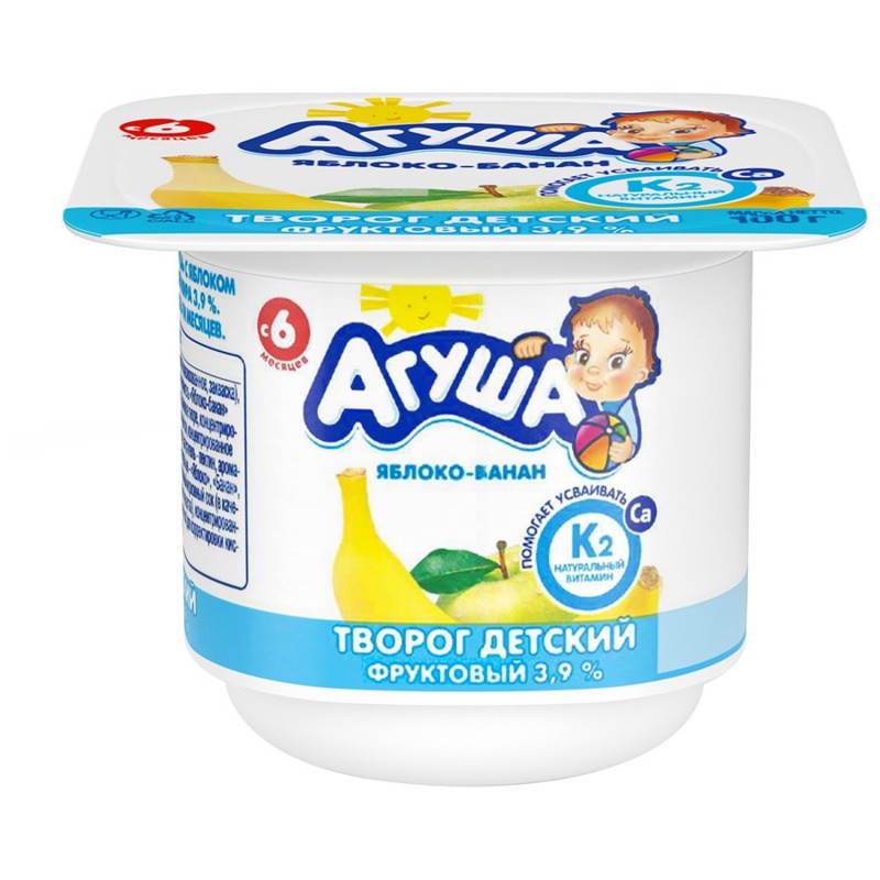 Агуша Творог Яблоко- банан 3,9 %- 100г детский фруктовый