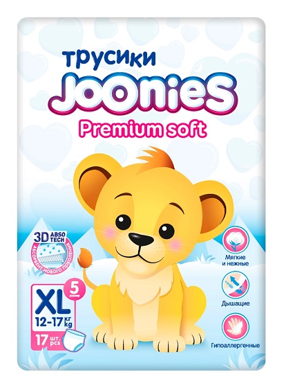 Трусики-подгузники для детей JOONIES XL17 ( 12-17 кг ) 17 шт Soft mini