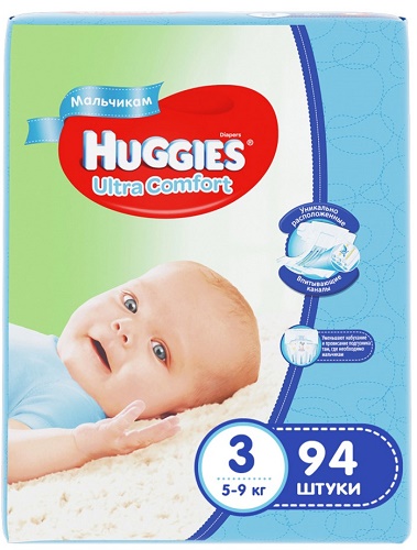 Подгузники для Мальчиков HUGGIES ULTRA COMFORT №3 (5-9кг) 94шт