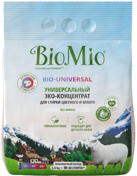Bio Mio Универсальный Эко порошок концентрат для стирки цветного и белого белья 2,4 кг
