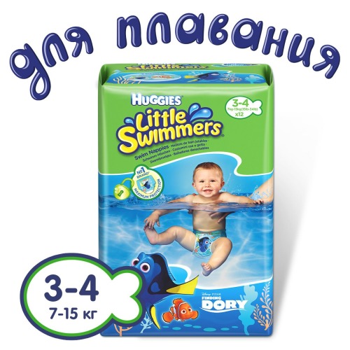 Трусики-подгузники для плавания HUGGIES Little Swimmers 3-4 ( 7-15 кг ) 12 шт