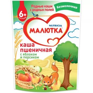 Малютка Каша молочная Пшеничная Яблоко персик 220г с 6 мес.