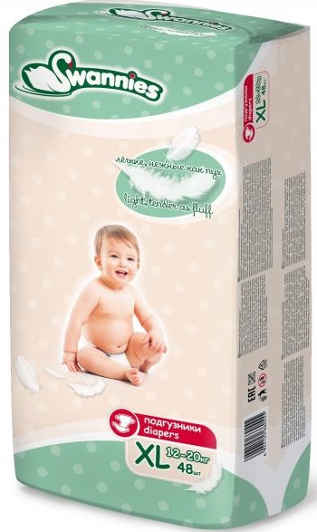 Подгузники для детей SWANNIES XL48 ( 12-20 кг ) 48шт