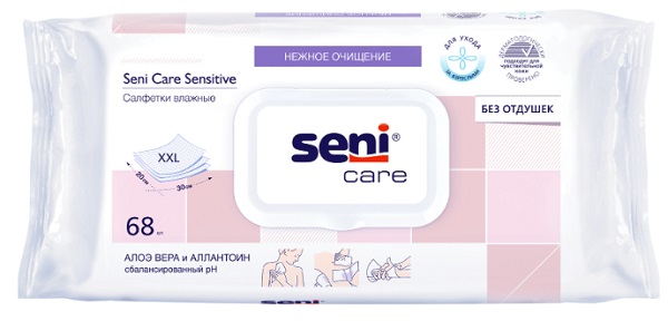 Влажные салфетки SENI Care Sensitive 68шт Алоэ и Аллантоин