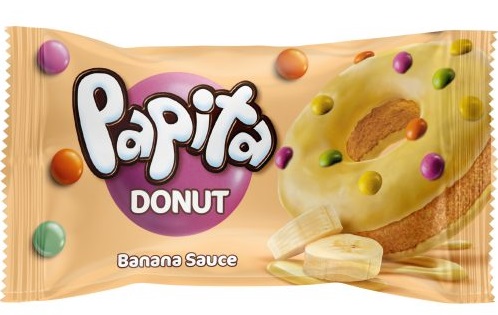 Papita Donut кекс с глазурью банановой начинкой и цветным драже 40г