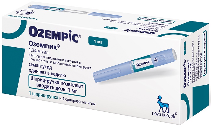 Оземпик 1 мг 1,34мг/мл №1 3 мл (4 мг) шприц-ручка + 4 игл / Инсулин (Семаглутид)