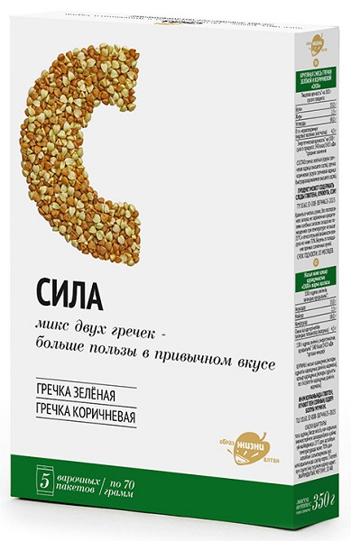 Смесь круп Сила (гречка зеленая и коричневая) в пакетах 350г