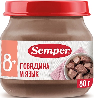 Semper Пюре Говядина с языком 80 г с 6 мес банка 