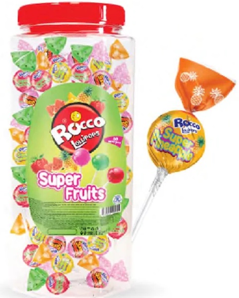Леденец на палочке Lollipop Rocco Super Fruits 16г (ананас,арбуз,клубника)