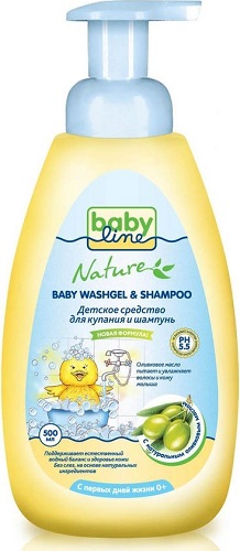 BABY LINE Детское средство для купания и шампунь с оливковым маслом 0м+ 250 мл 