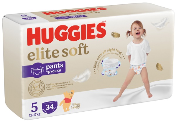 Трусики-подгузники для детей HUGGIES ELITE SOFT №5 ( 12-17 кг ) 34 шт