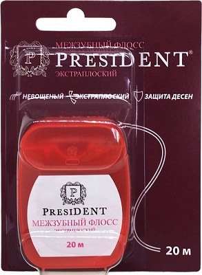 Зубная нить PRESIDENT Экстраплоский 20м Невощеный