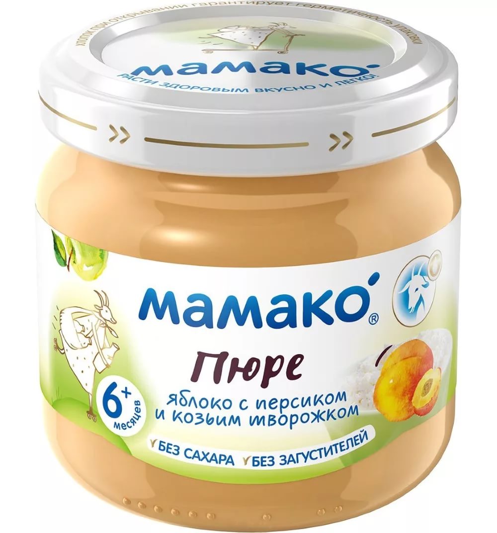 Мамако Пюре Яблоко персик с козьим творожком 80г с 6 мес