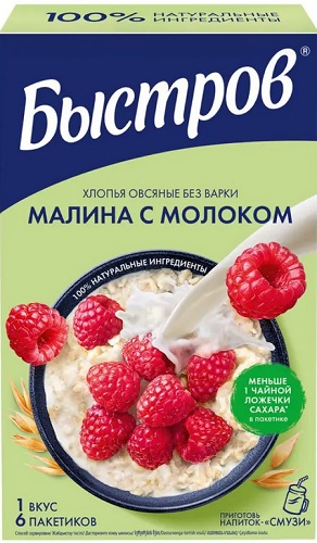 Быстров Каша Овсяная Малина с молоком 6*40г (Упаковка)