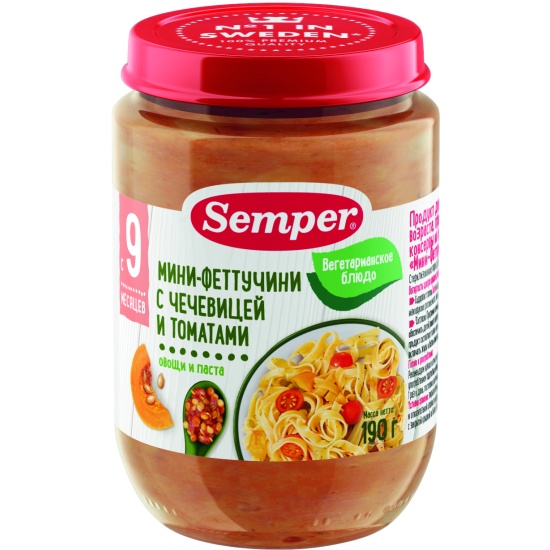 Semper Пюре Мини-Феттучини с чечевицей и томатами 190гр