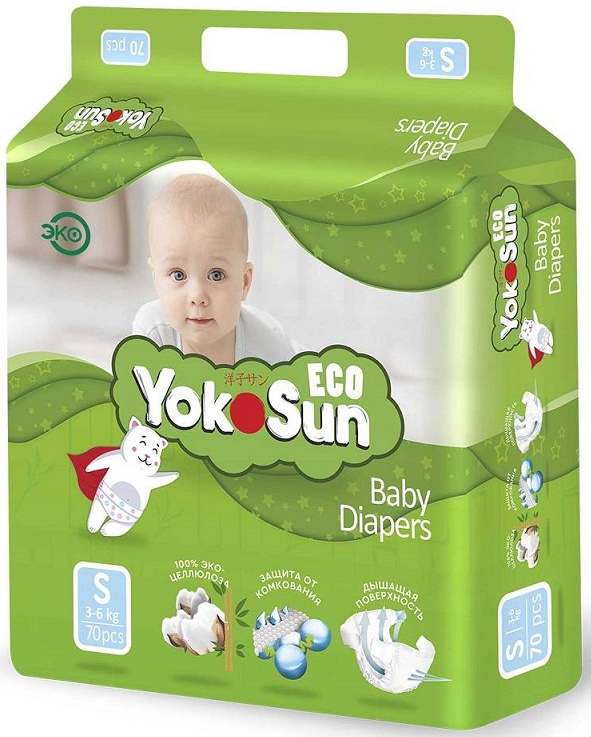 Подгузники для детей YOKOSUN Eco S70 ( 3-6 кг ) 70 шт