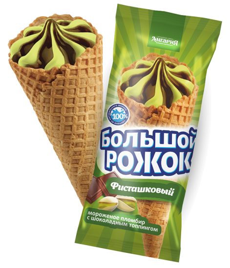 Ангария Мороженое Большой рожок со вкусом фисташки 15% 110г
