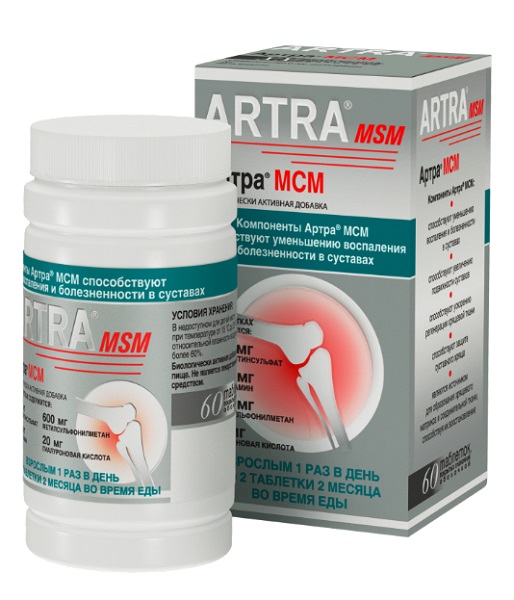 Артра МСМ табл. №60 ( хондроитин 736 мг, глюкозамин 832 мг, мсм 600 мг, гиалуроновая к-та 20 мг) @