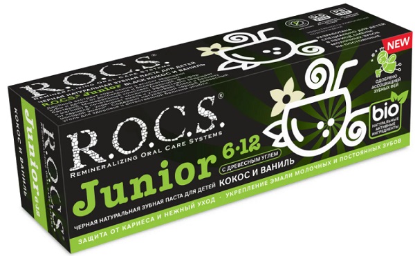 Зубная паста ROCS Junior Black Кокос и ваниль 74г РОКС