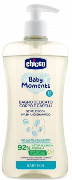 CHICCO Нежная пена для тела и волос Baby moments 500 мл