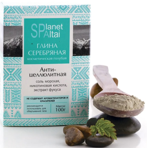 Глина голубая Серебряная Антицеллюлитная 100гр Spa Planet