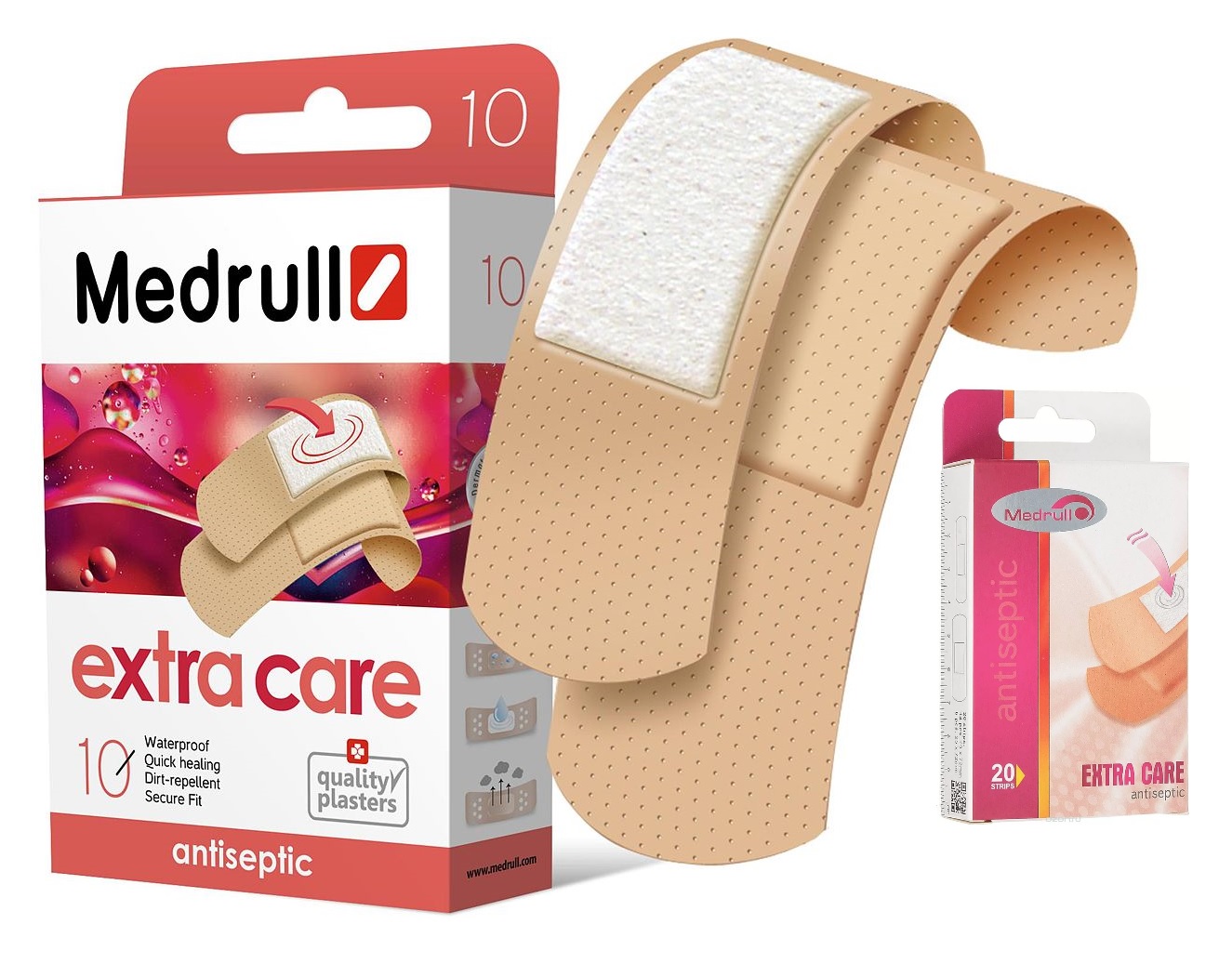 Лейкопластырь Бактерицидный MEDRULL 10 шт ( 2 размера ) Extra Care Antiseptic