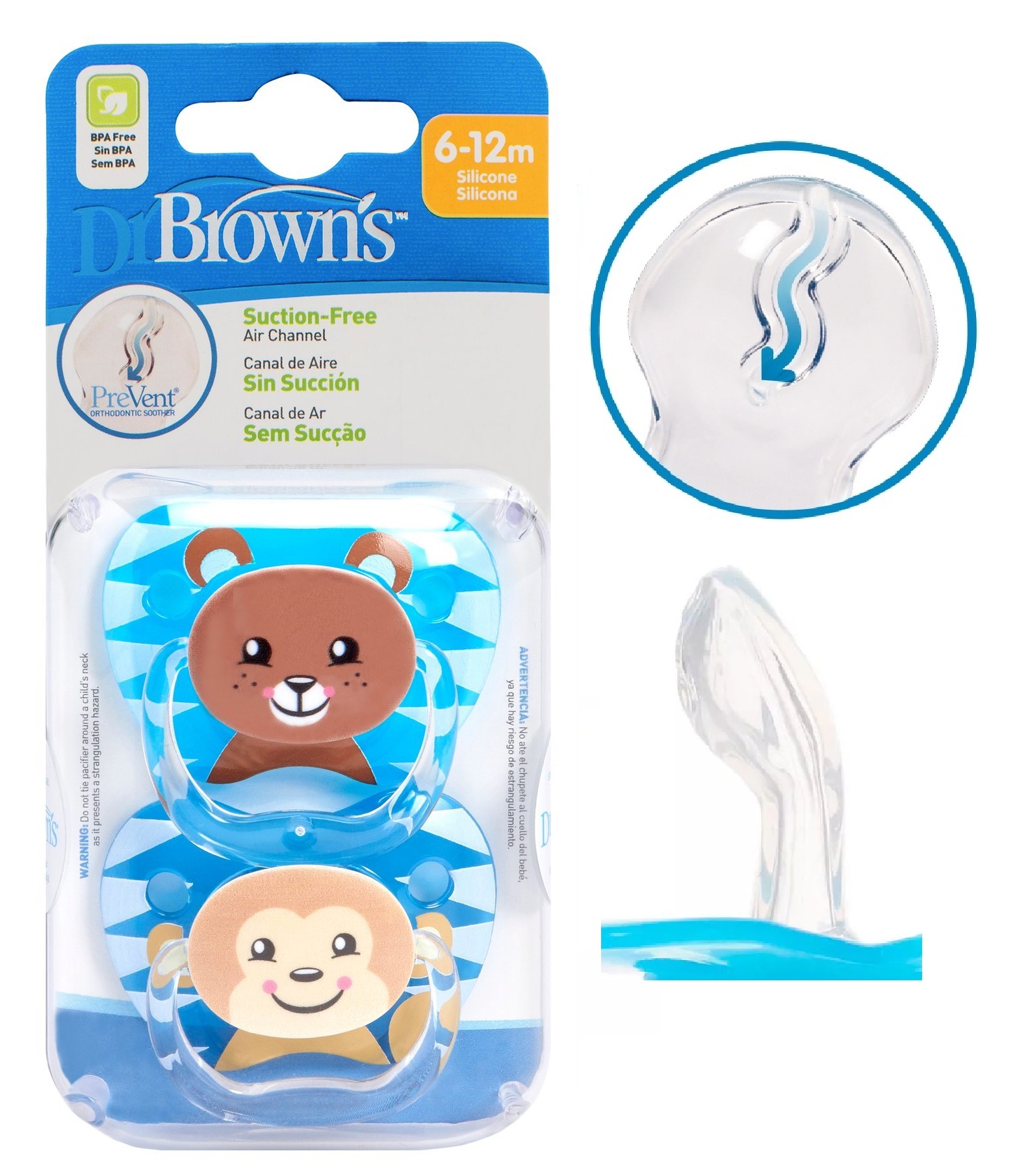 Соска-Пустышка Силиконовая DrBROWNS 6-12м ( 2 шт ) PV22015 Blue PreVent