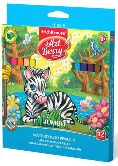 Акварельные карандаши трехгранные Art Berry 12 цветов с кисточкой