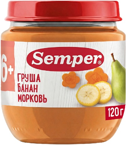 Semper Пюре Груша Банан морковь 120 г с 6 мес банка стекло