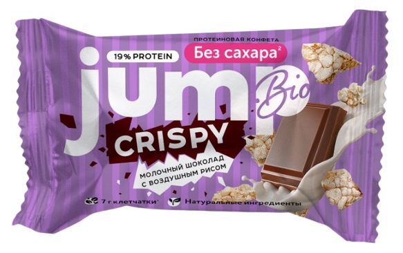 Конфета протеиновая CRISPY JUMPBIO 30гр Молочный шоколад с воздушным рисом