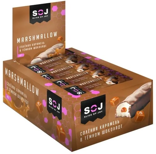 SOJ батончик Marshmallow с соленой карамелью в темном шоколаде 30 гр