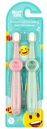 Зубная щетка для детей Смайлик ROXY KIDS 2шт зеленый+розовый арт.RTB-013-PP