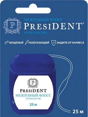 Зубная нить PRESIDENT Мультиактив 25м Вощеный