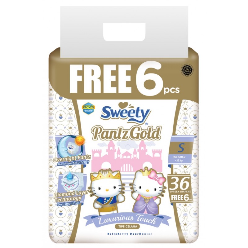 Трусики-подгузники для детей SWEETY S36 (до 6кг) 36шт PANTS GOLD