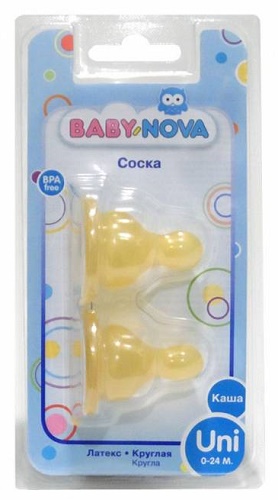 Соска Латексная BABY-NOVA на Узк/горлыш 0м+ для каши 2шт арт.14304