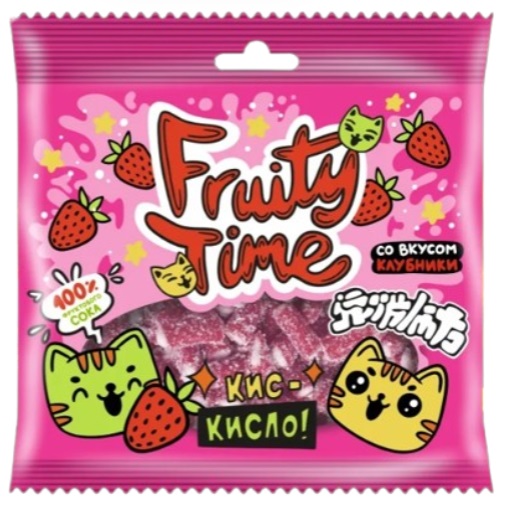 Мармелад Fruity Time Клубника кислый мини трубочки 80г
