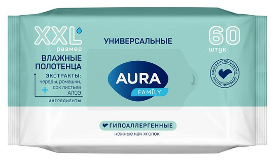 AURA Antibacterial Влажные полотенца big-pack 60шт