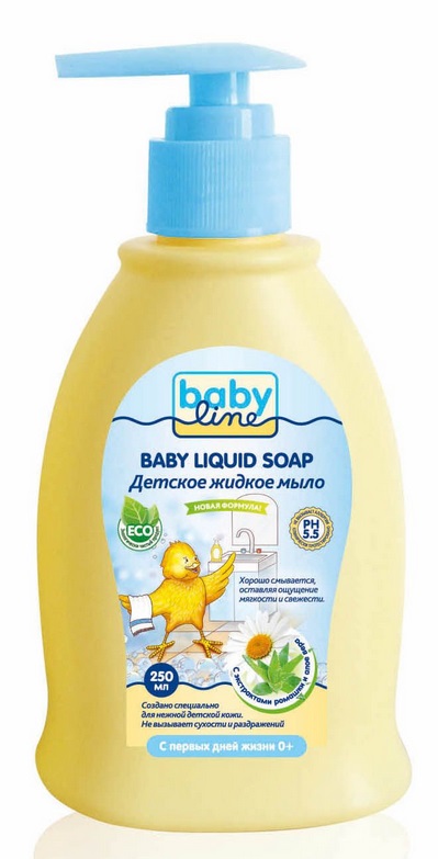 BABY LINE Детское жидкое мыло с экстрактами ромашки и алоэ вера 0М+ 250мл