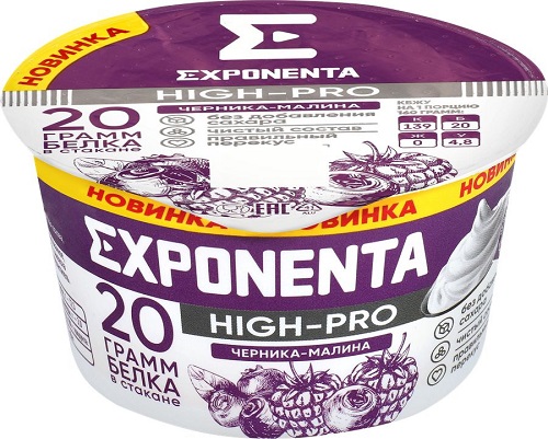 Напиток кисломолочный Exponenta High-Pro Черника-малина 160 г