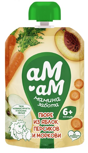 Ам-Ам Пюре Яблоко Персик Морковь 90г пауч