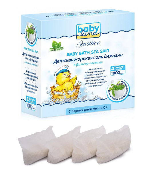 BABY LINE Детская морская соль для ванн с целебными травами 0М+ 1000г(4х250г)