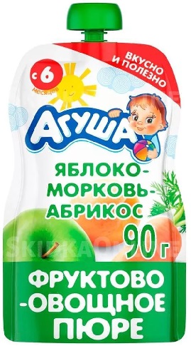 Агуша Пюре Яблоко морковь абрикос 90г Пауч с 6  мес