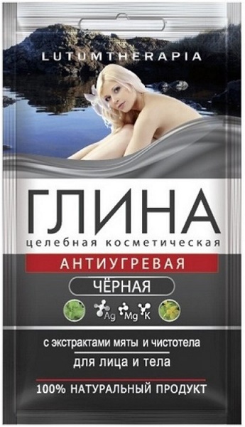 LUTUMTHERAPIA Глина Черная 60 г Антиугревая с экстрактами мяты и чистотела >