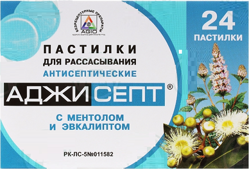 Аджисепт пастилки д/расс. № 24 Ментол и Эвкалипт (амилметакрезол, 2,4-дихлобензиловый спирт) @ (Упаковка)