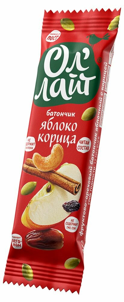 Ол лайт Батончик Яблоко- корица 30г фруктово- ореховый