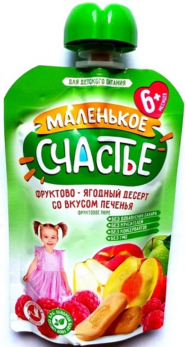 Маленькое счастье Пюре Фруктово-Ягодный Десерт со вкусом Печенья 90г гуалапак