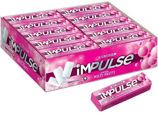 Impulsе Жевательная резинка без сахара со вкусом Мультифрукт 10 драже